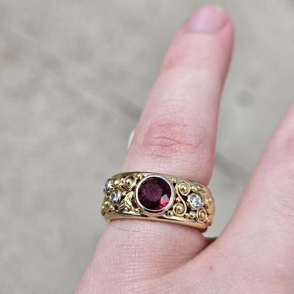 14KT Yellow Gold Diamond & Natural Ruby Walkers Celtic Jewelry Band Ring 5.5 - Picture 2 of 16